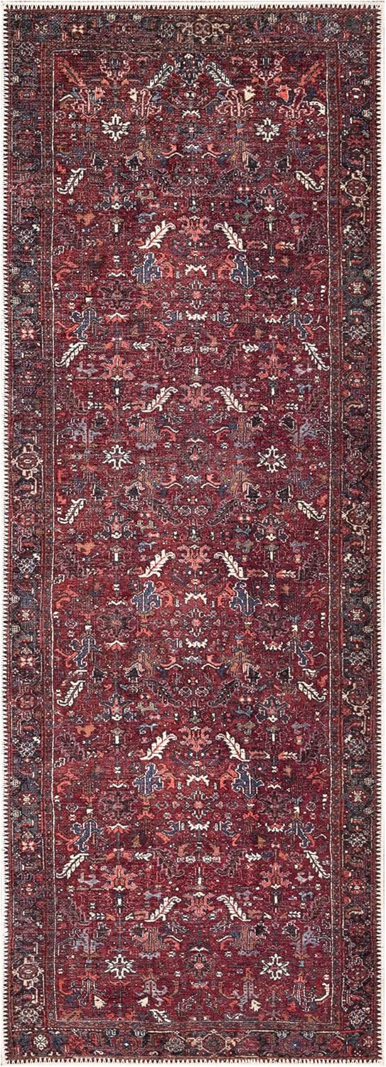 Bloom Rugs Washable Non-Slip 10 ft Runner - Burgundy Traditional Bordered Runner for Entryway, Hallway, Bathroom, and Kitchen - Exact Size: 2.5' x 10'