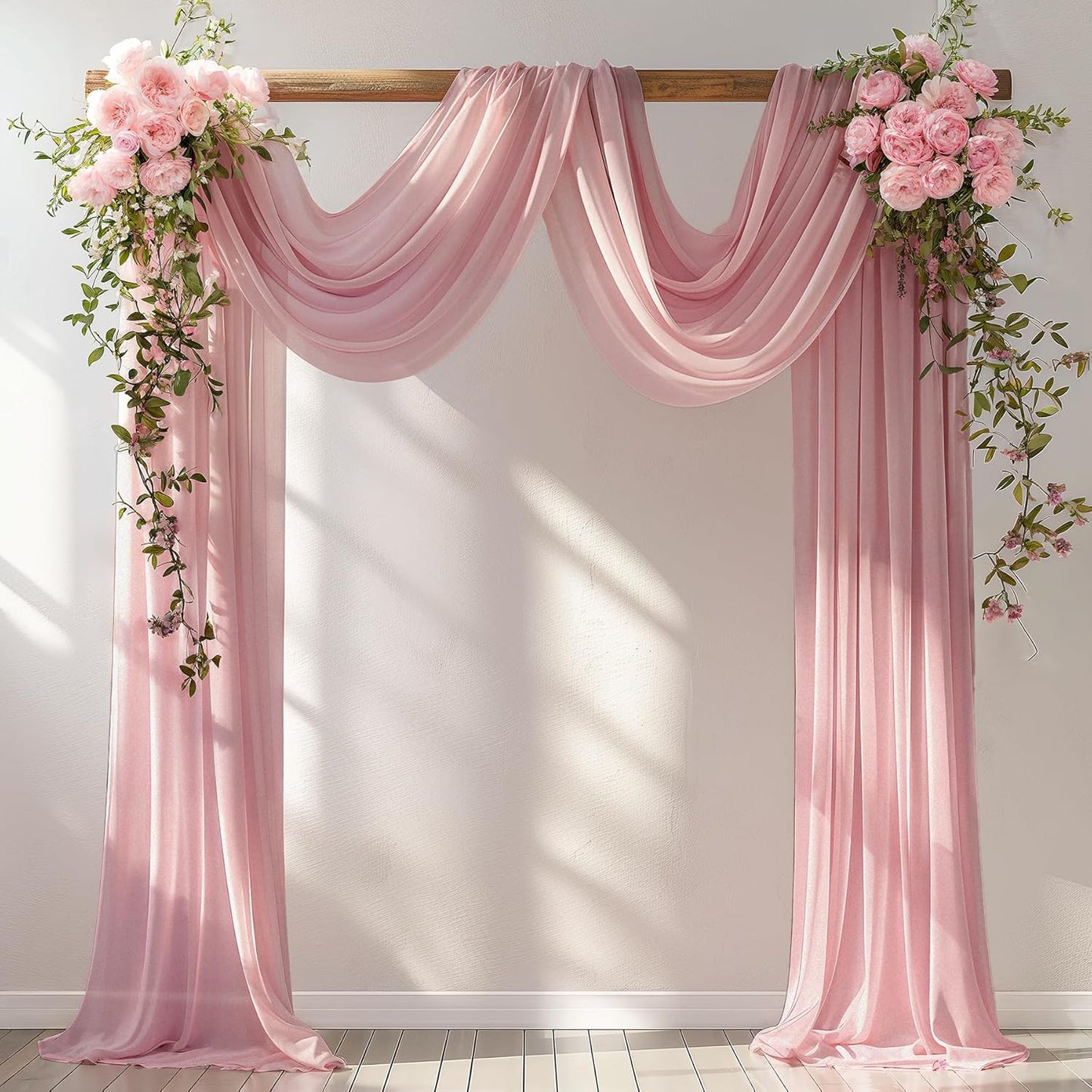 Wedding Arch Draping Fabric, 1 Panel 30" x 20Ft Dusty Rose Sheer Curtain Drapes Extra Wide & Long Backdrop Curtains for Easter Bridal Shower Backdrop Outdoor Party Arches Church Ceremony Decoration