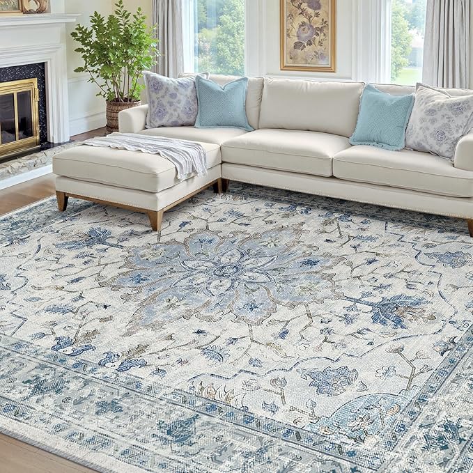 RELEANY Area Rugs 7'x9' Washable Non-Slip, Floral Vintage Distress Print - Image 2