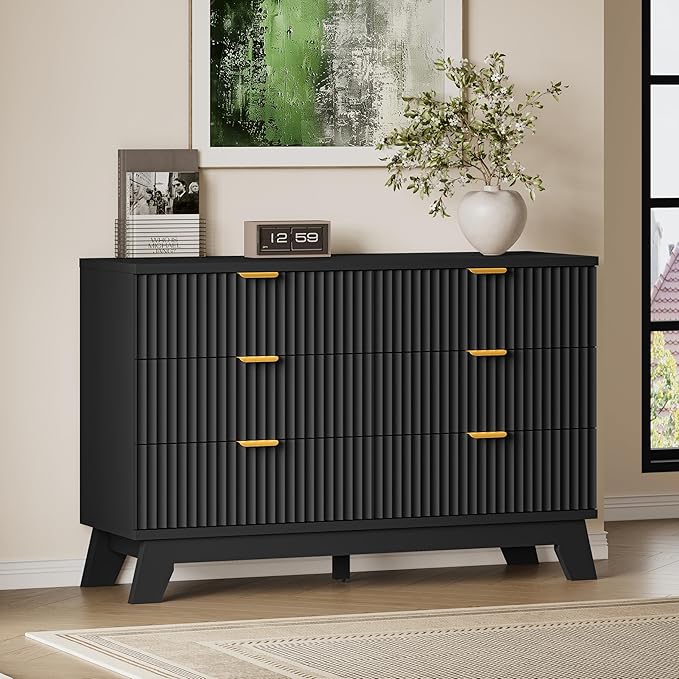 BORNOON Fluted 6 Drawer Dresser, 47.2" Wide Modern Boho Chest of Drawers by BORNOON