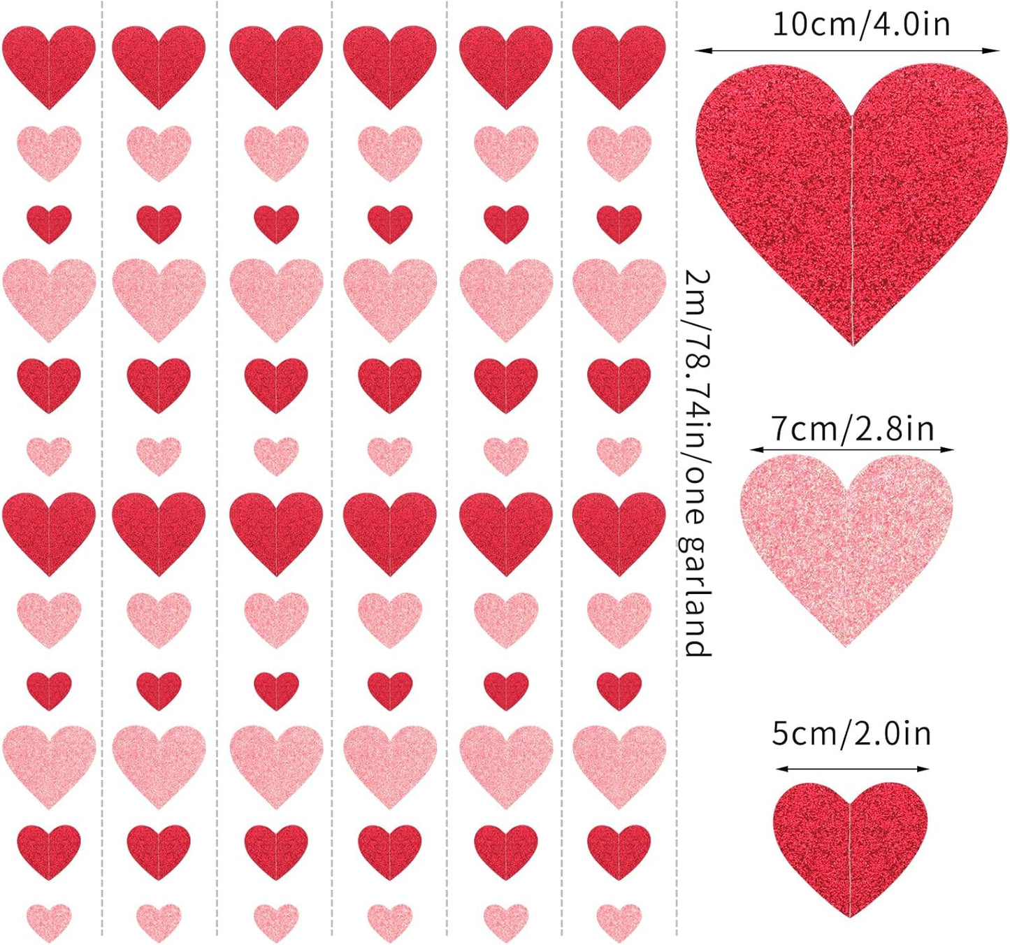 Red Pink Party-Decoration Heart Garland - 40ft Galentines Hanging Paper Streamers, Proposal Anniversary Romantic Birthday Baby Shower Rustic Wedding Hanging Ornaments Decor Hugfond