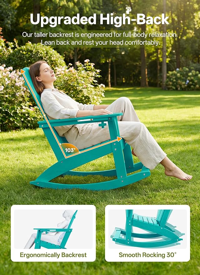 Outdoor Oversized Adirondack Rocking Chairs, All Weather HDPE Patio Rocking - Image 4