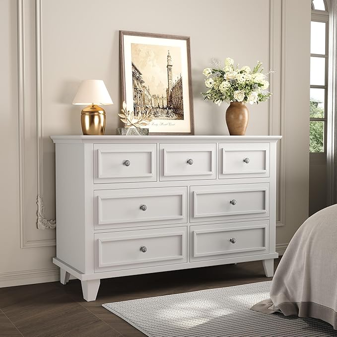 IDEALHOUSE 7 Drawer Dresser, Large Wooden Storage Chest of Drawers - Image 4