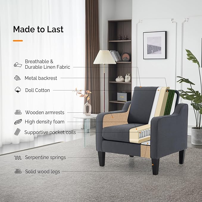 VINGLI Accent Chairs for Living Room Chairs Mid Century Modern Chair Sofa Chair - Image 6