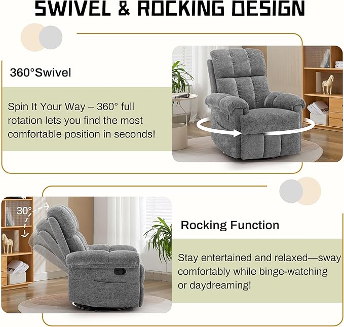 Korser Recliner Chair, Swivel Rocker Recliner Chair - Image 3