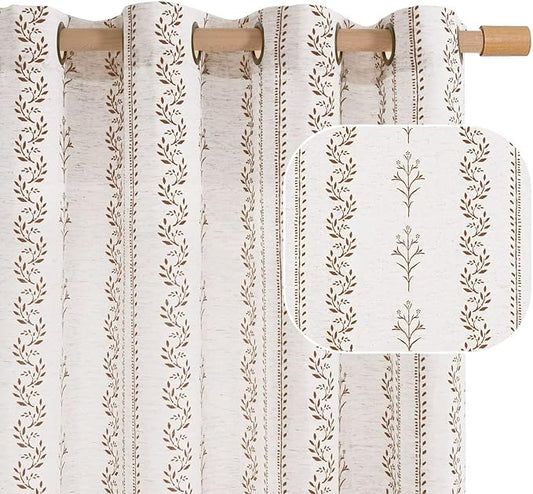 BGment Brown Boho Curtains Leaf Floral Print Cottage Core Botanical Curtains by BGment