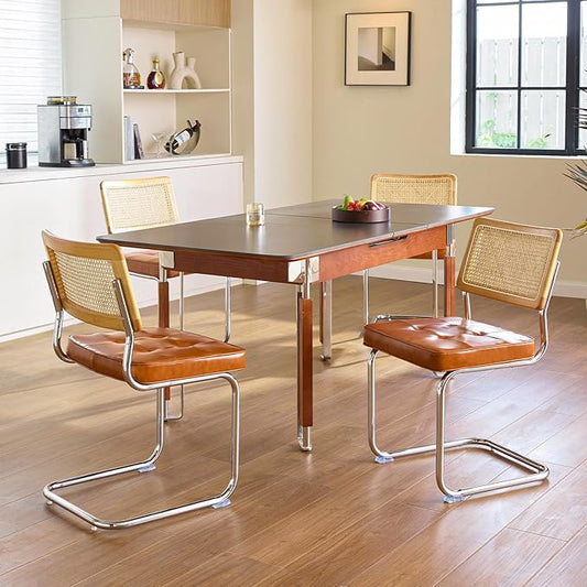 GrandNoor Rattan Dining Chairs Set, Wooden Mid Century Modern Dining Room Chairs by GrandNoor