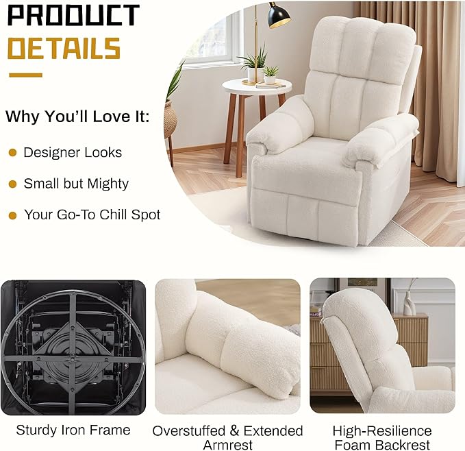 Korser Recliner Chair, Swivel Rocker Recliner Chair - Image 5