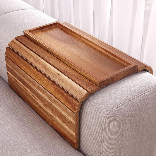 Sofa Arm Tray, Acacia Wood Folding Couch Arm Tray, Sofa Armrest Trays by DANFOXER