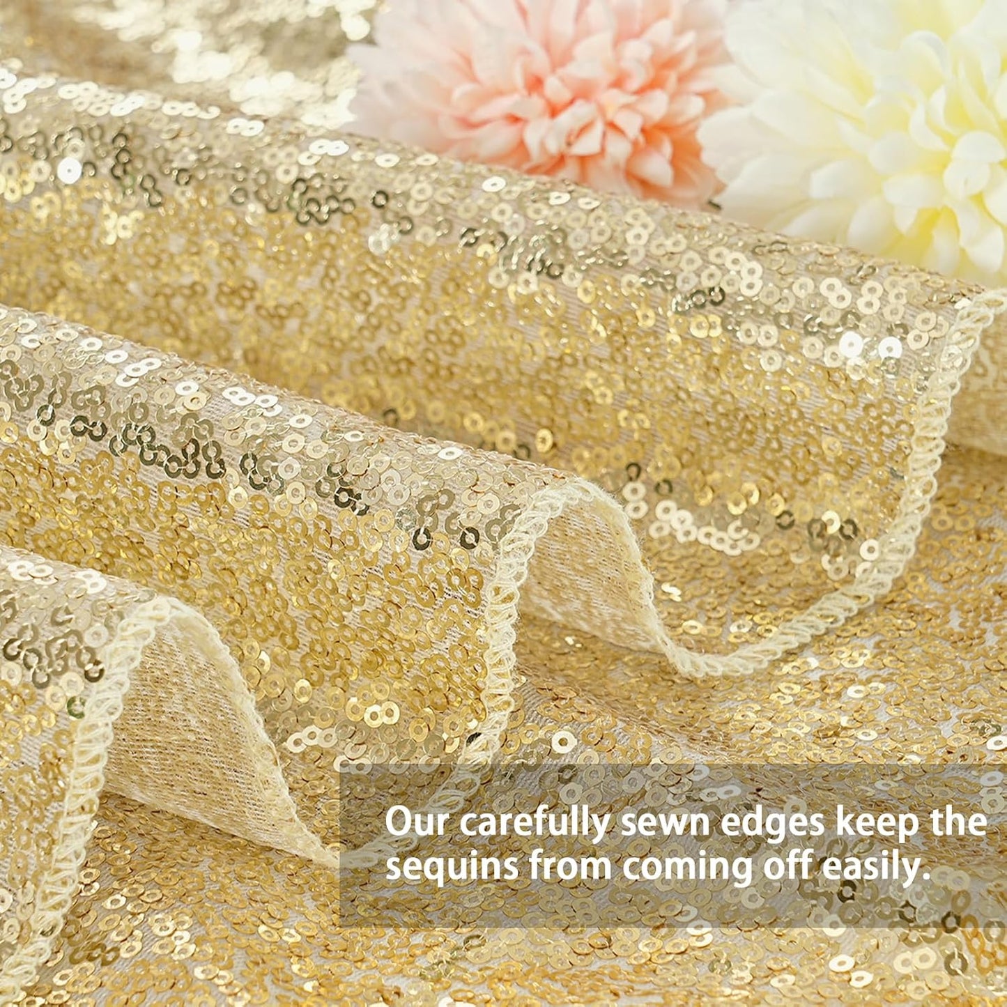 QueenDream Light Gold Party Decorations Sequin Tablecloth: Glitter Overlay 90x90 Inch Table Drapes for Banquet Wedding Theme Party Planners