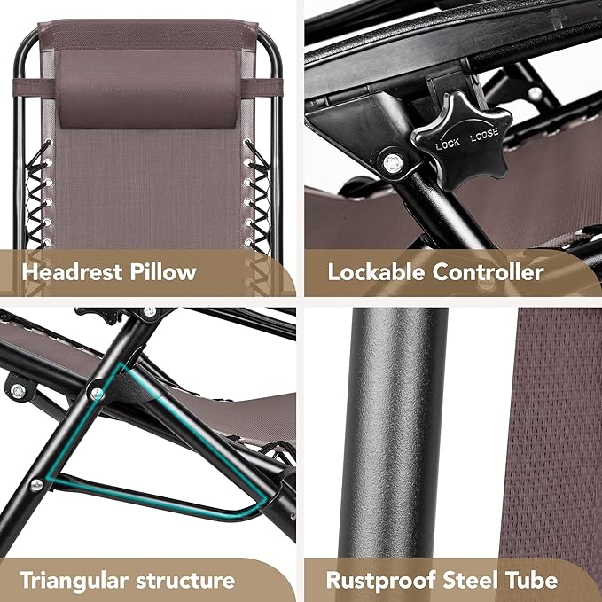Devoko Patio Zero Gravity Chair Outdoor Folding Adjustable Reclining Chairs - Image 5
