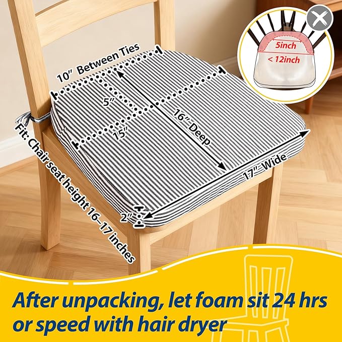 AAAAAcessories D-Shaped Chair Cushions, Featuring Ties and Removable, - Image 2