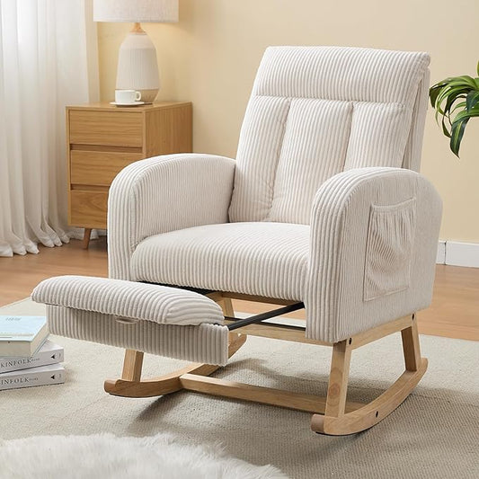 NIOIIKIT Nursery Rocking Chair, Corduroy Upholstered Rocking Chair by NIOIIKITFURNITURE