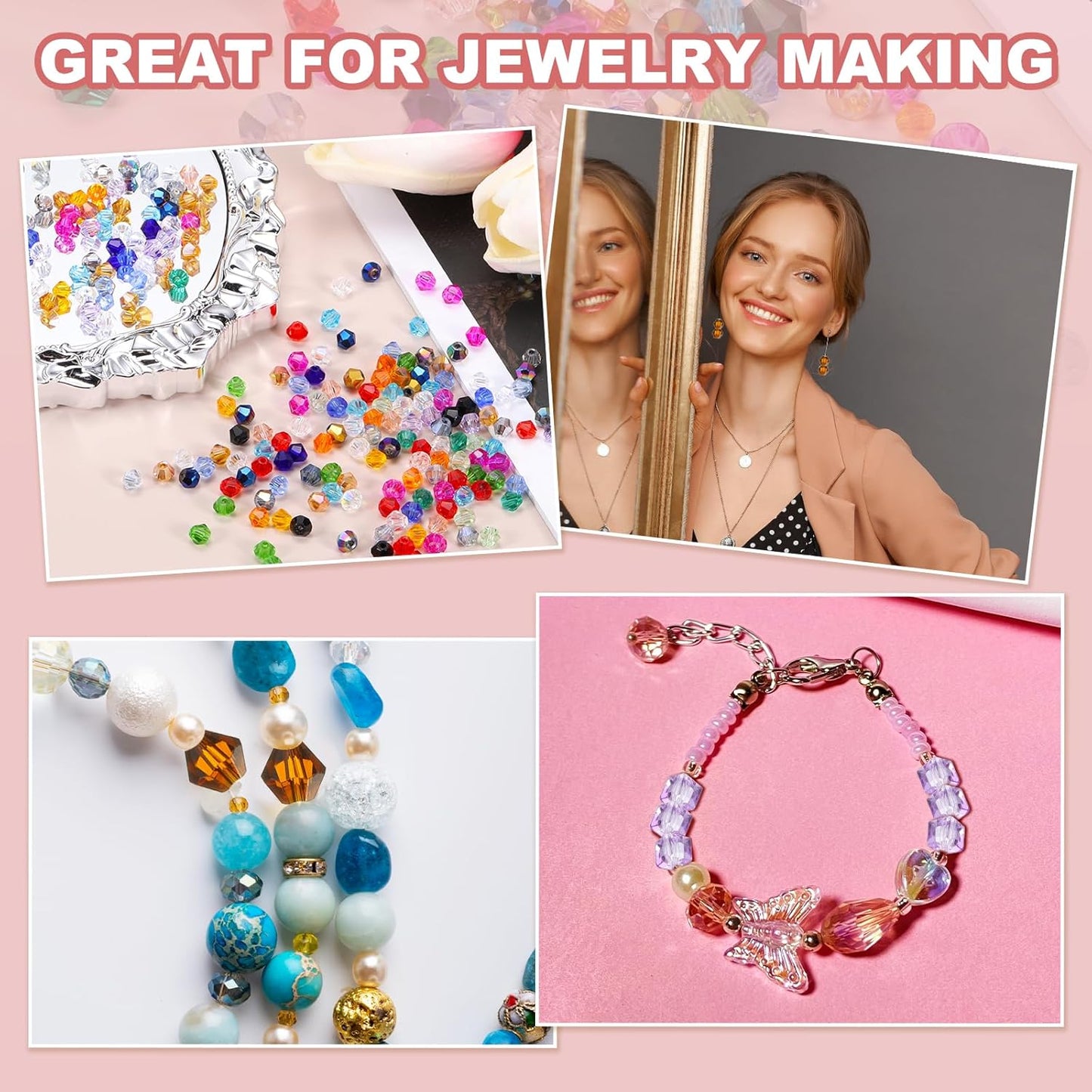 PATIKIL 1000pcs 4mm Bicone Glass Crystal Beads, Faceted Glass Spacer Beads with Box for Jewelry Making Bracelet Necklace Earrings DIY Suncatcher Craft, Violet AB