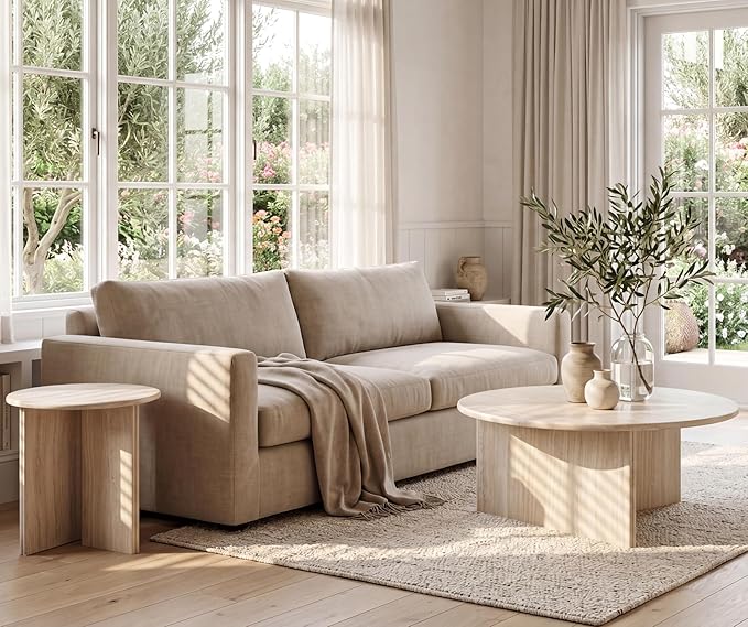 HNY Coffee Table and End Table Set of 2 Modern Round Nesting Coffee Table Faux - Image 2