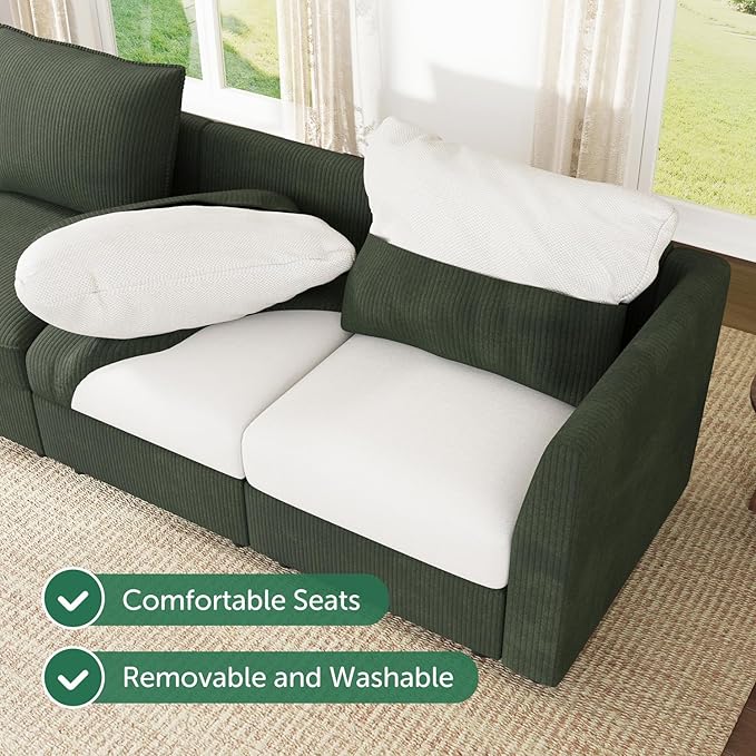 HONBAY Modular Sectional Sleeper Sofa Green Couch L Shaped Sectional Sofa - Image 7