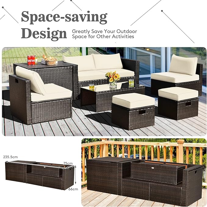 Tangkula 8 Piece Patio Furniture Set, Patiojoy Outdoor Space Saving PE Rattan - Image 5