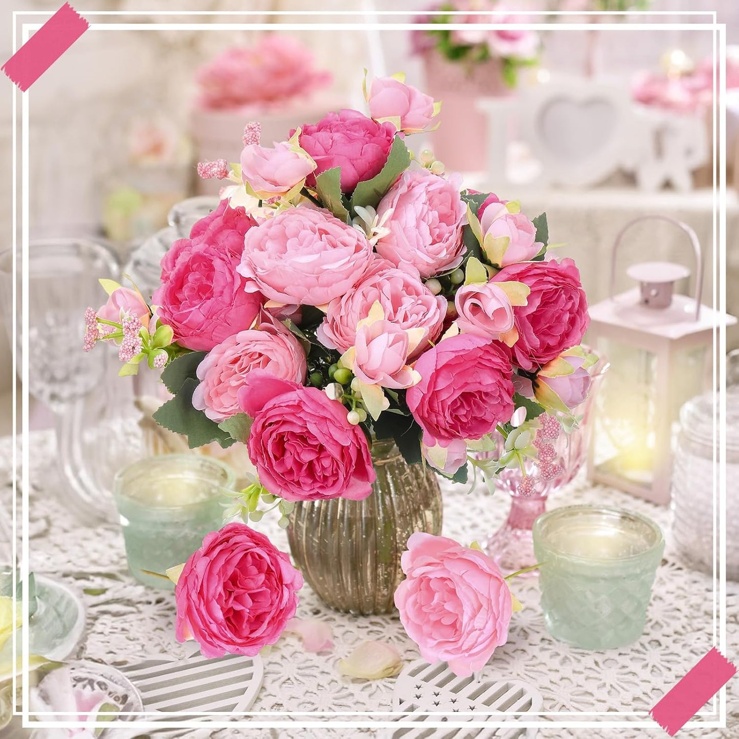 8 Bundles Artificial Peonies Flowers Boho Faux Flowers Arrangements Artificial Centerpiece Spring Bouquet Floral Wedding Decoration for Vase(Pink Series)