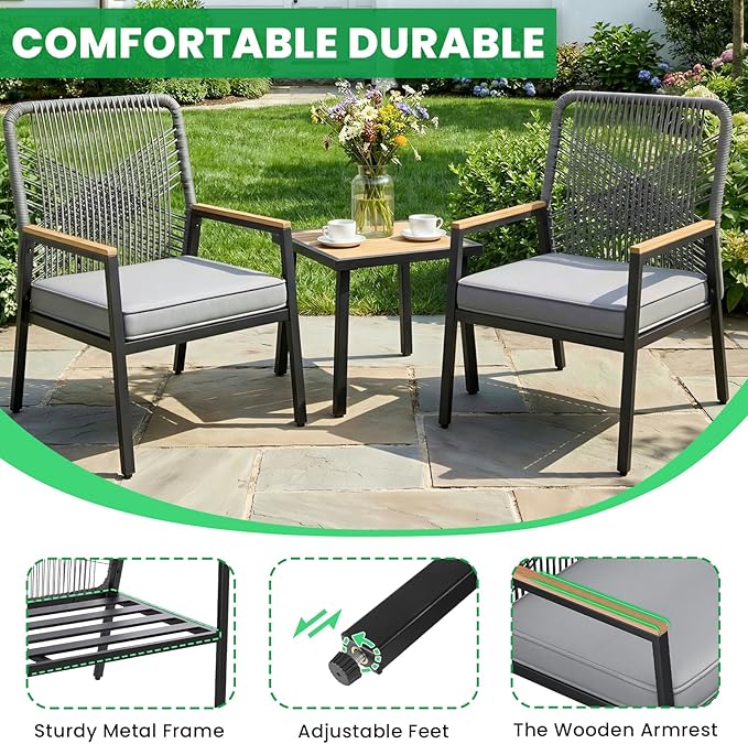 LIFERUN 3-Piece Patio Furniture Set, 2 Outdoor Rattan Chairs - Image 6