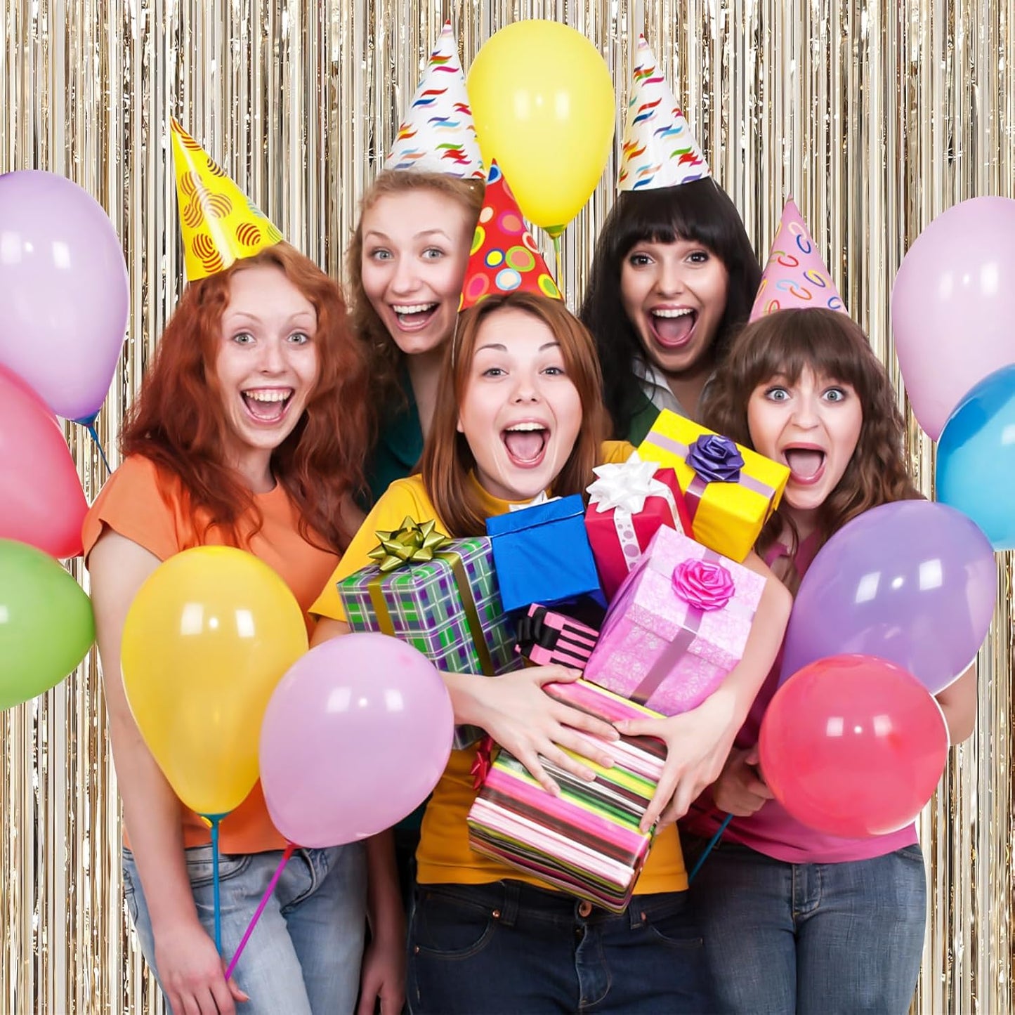 Champange Party Streamers Fringe Curtain 2Pack 3.3 x 8.3 Ft Foil Fringe Backdrop Curtains for Birthday Wedding Bridal Baby Shower Holiday Tinsel Streamers Party Decorations Door Streamer