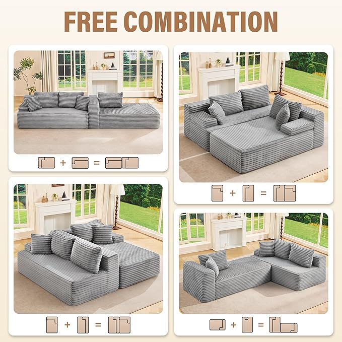 Hobestluk Modular Sectional Sofa Couches L-Shape Couch 3 Seat Modular Sofa - Image 5