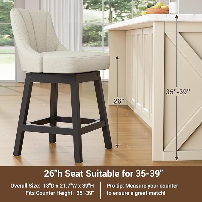 YaFiti Swivel Bar Stools Set of 2, 26 Inch Counter Height Bar Stools - Image 6