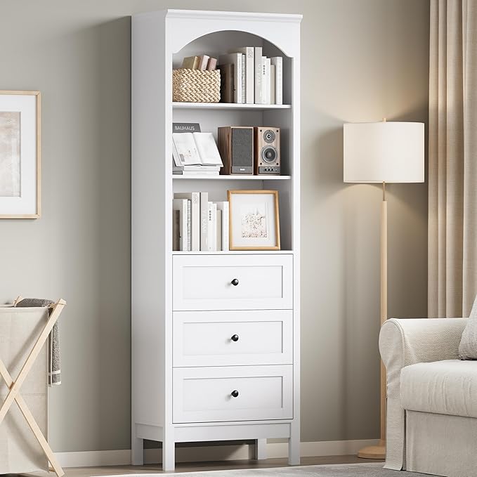 Bookshelf with Drawers, Floor Standing Display Storage Cabinet - Image 8
