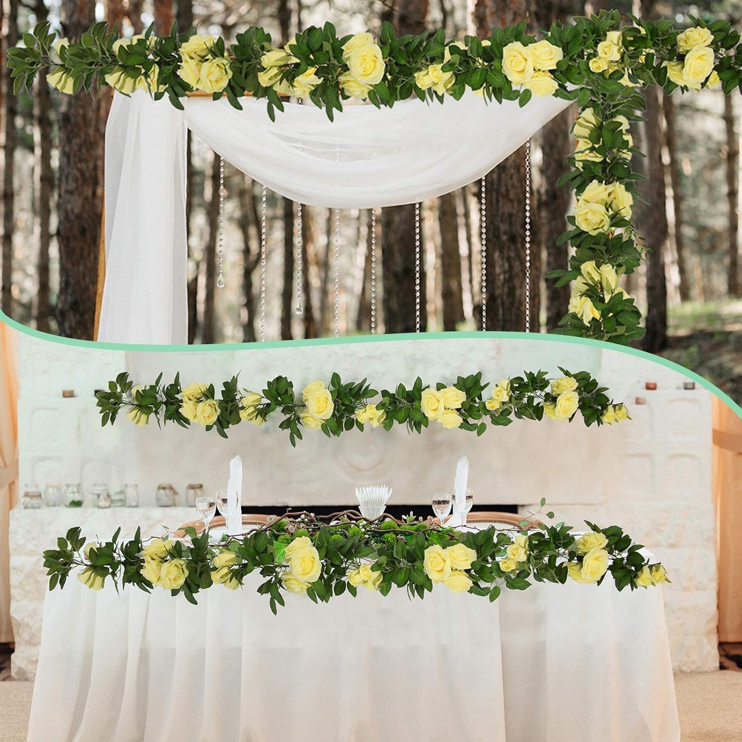 U'Artlines 3 Pack Artificial Yellow Rose Vines Floral Garlands Total 19.5 Ft Fake Vine Silk Flower Garland for Indoor Outdoor Home Wedding Arch Garden Wall Decoration