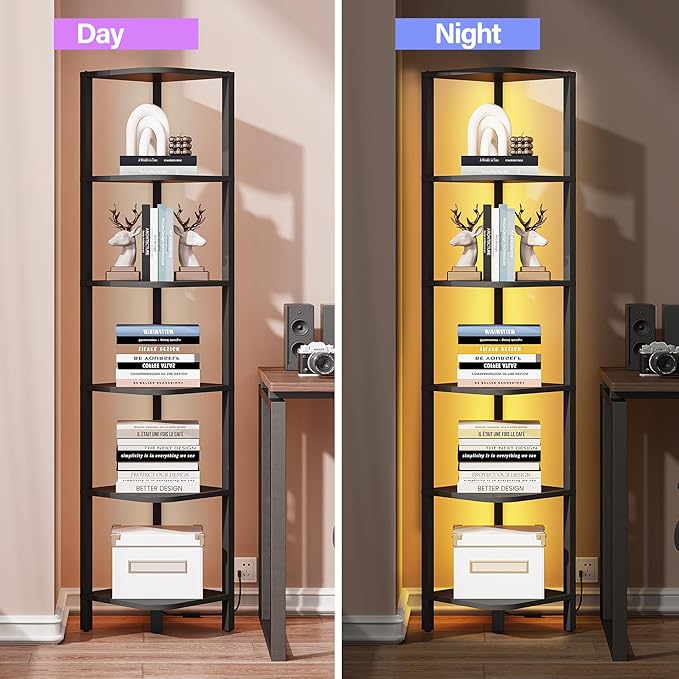 TUTOTAK Corner Shelf with LED Light, 6-Tier Corner Bookshelf - Image 5