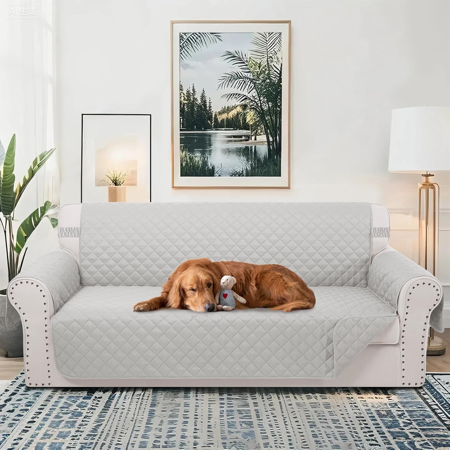 Reversible Sofa Covers Couch Cover Furniture Protector for Dogs Elastic Straps Water Resistant(Sofa,Light Grey/Light Grey)