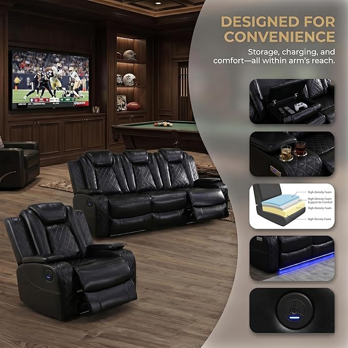 4-Piece Leather Power Recliner Sofa Set - Image 5