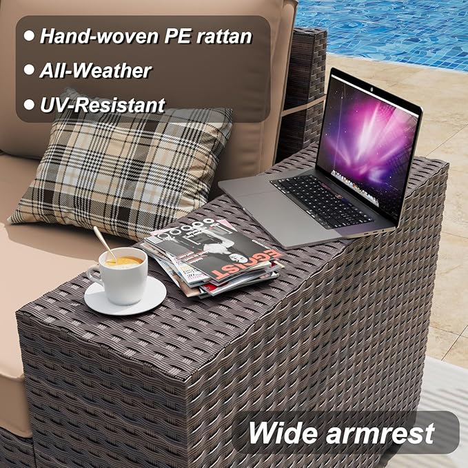 ALAULM 12 Pieces Outdoor Patio Furniture Set Sectional Sofa Sets Brown PE - Image 2