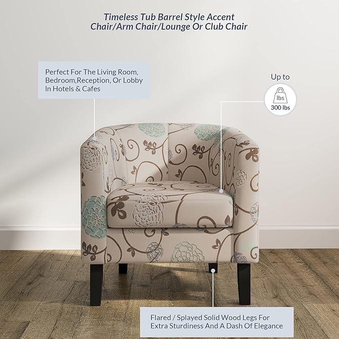 BELLEZE Living Room Chairs Set of 2, Linen Round Accent Barrel Chairs, Club Tub - Image 4