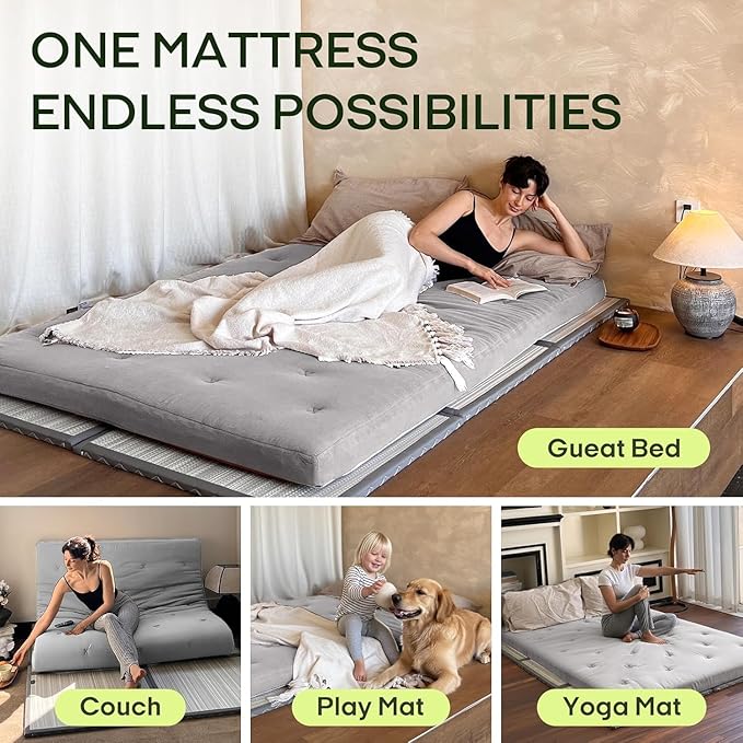 ZonLi Japanese Floor Futon Mattress Full Size 75"x 54", 100% Cotton Cover 2.5'' - Image 4