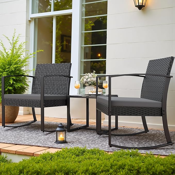 Homall Patio Furniture Set 3 Piece Resin Outdoor Bistro Set Rocking Patio Chairs - Image 5