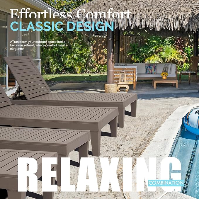 DIMAR GARDEN Outdoor Chaise Lounge, Resin Pool Lounge Chair Waterproof Recliner - Image 7