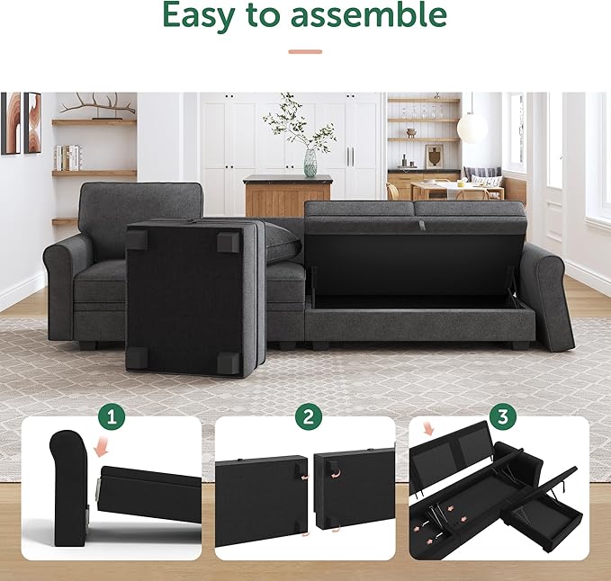 HONBAY Sectional Sofa with Storage Seat U Shaped Couch with Reversible Chaise - Image 6
