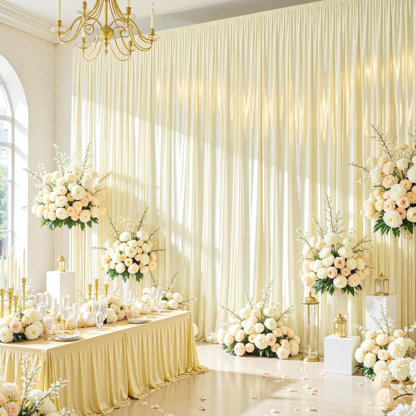 Champagne Satin Backdrop Curtains 2 Panels - Glitter Photo Drapes for Baby Shower, 10x10FT Shimmer Back Drop Cloth, Wrinkle Free for Birthday Party Prom Wedding Stage Background