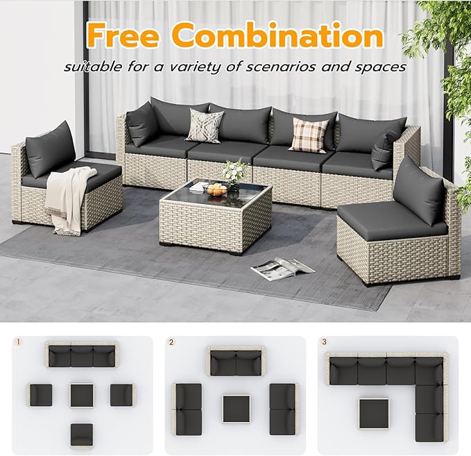 UDPATIO Outdoor Patio Furniture Set, 7-Piece Modular Sectional Sofa - Image 5