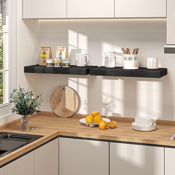 30Inch Black Floating Shelves for Wall, 12 Inch Deep Shelves for Bedroom - Image 2