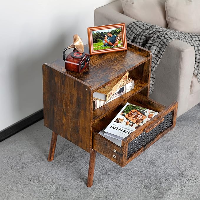Lerliuo Rattan Nightstands Set of 2, Boho Side Table - Image 6