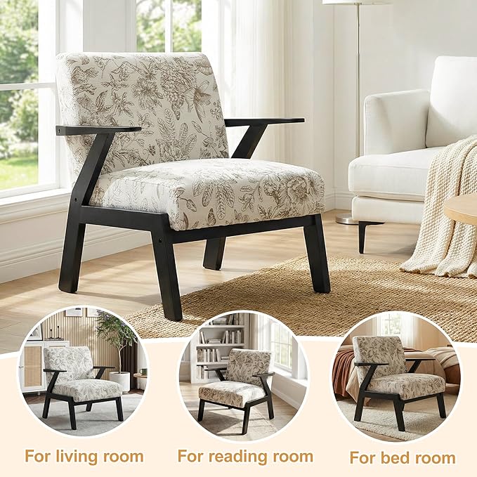 Floral Accent Chair, Mid Century Modern Chairs, Upholstered Armchair - Image 6