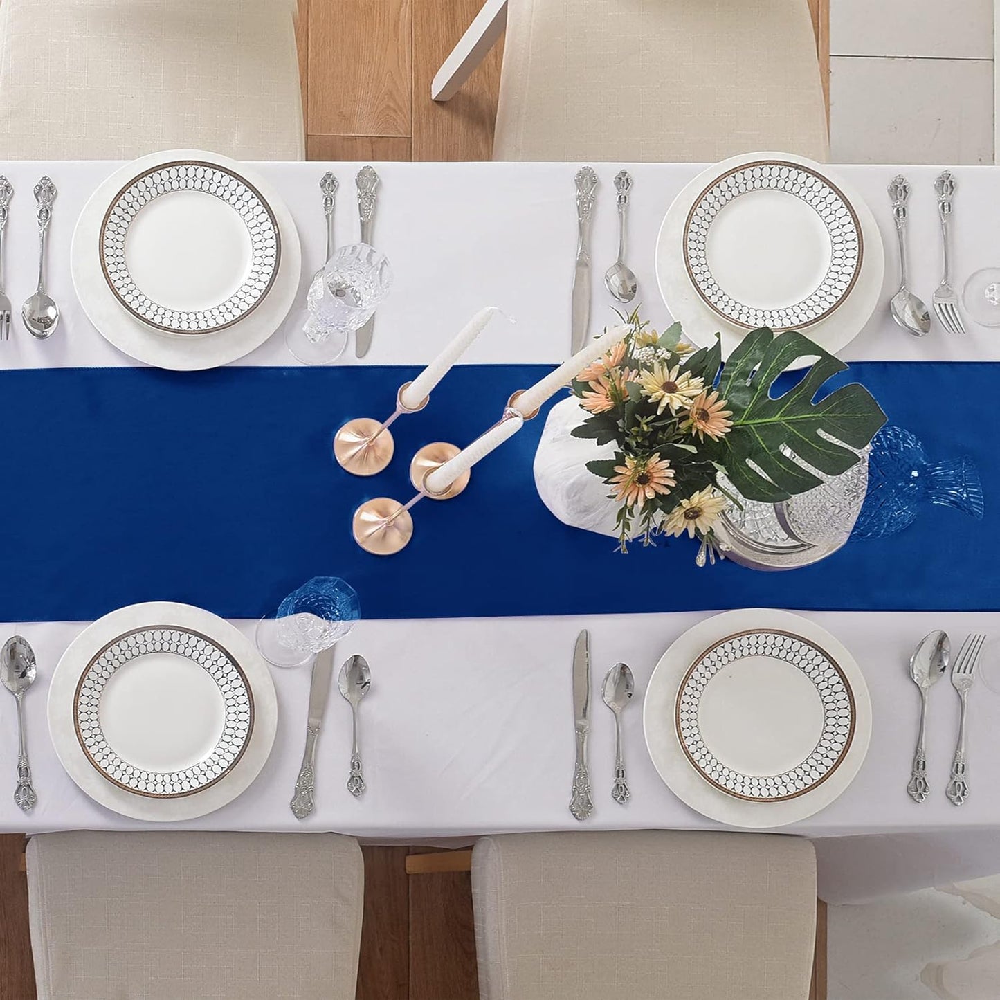 12Pack Table Runner 12 x 108 Inches Satin Silk Table Runner for Wedding, Birthday Party, Banquets, Graduations Decoration, fit Rectange and Round Table-Royal Blue