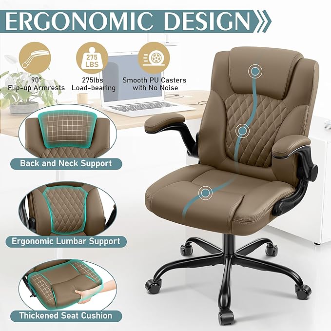 Leather Office Chair, PU Home Computer Desk Chairs - Image 6