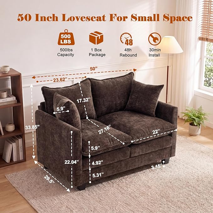 Loveseat Sofa Cloud Sofa Couch 50'', Modern Loveseats 2 Seat Couch 27" Deep Seat - Image 2
