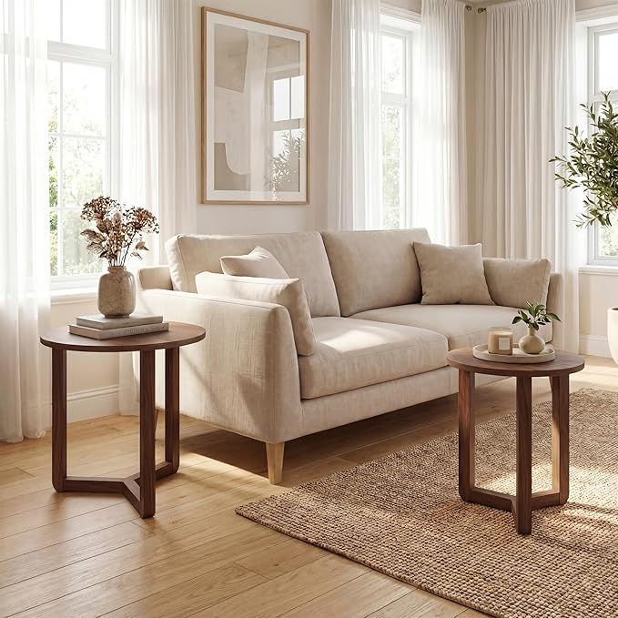 Tangkula Round Nesting Coffee Table Set of 2, Farmhouse End Tables - Image 4