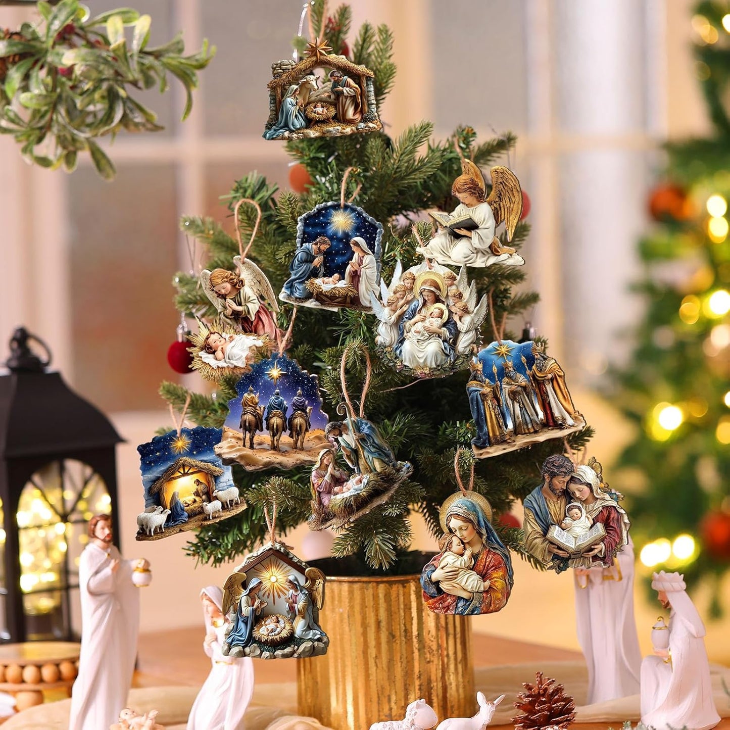 Suzile 36 Pcs Wooden Ornaments Vintage Tree Ornaments Decorations for Tree Wreaths Hanging Wood Cutouts Decor for Home Winter Party(Jesus)