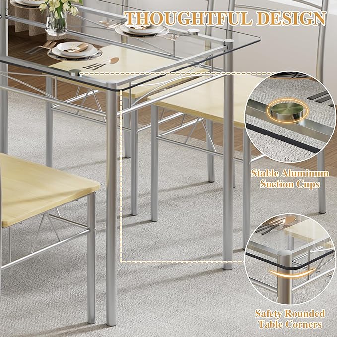 VECELO Dining Table Set for 4, 5-Piece Glass Kitchen Table - Image 4
