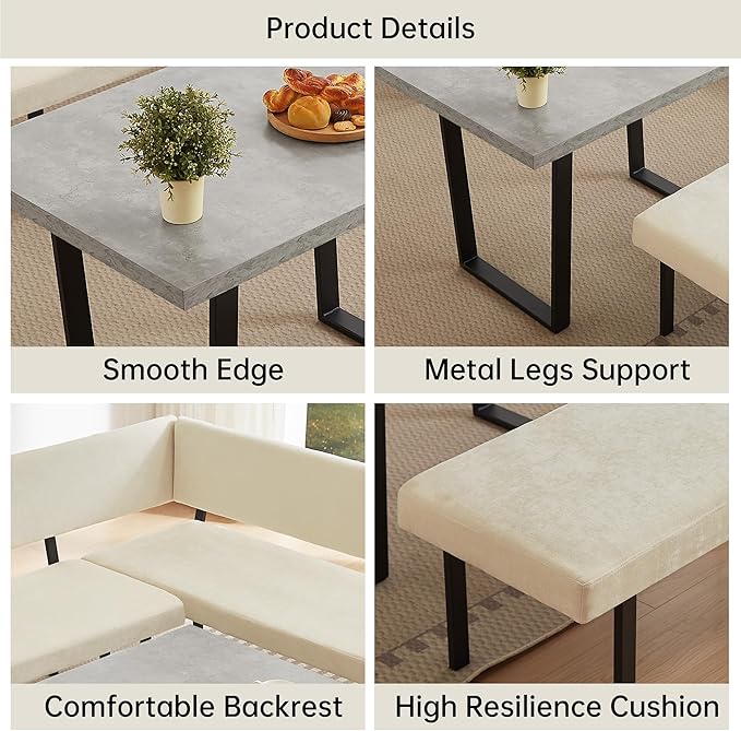 HIPIHOM 3-Piece Corner Dining Table Set - Image 5