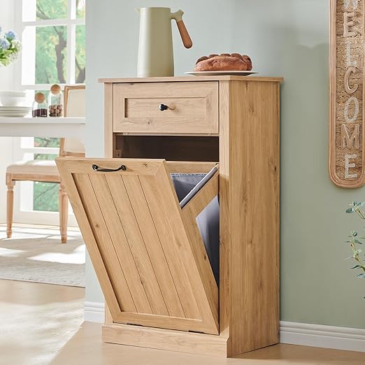 IFGET Tilt Out Trash Can Cabinet, 10 Gallon Farmhouse Laundry Hamper Cabinet by IFGETEnrichYourLivingSpace